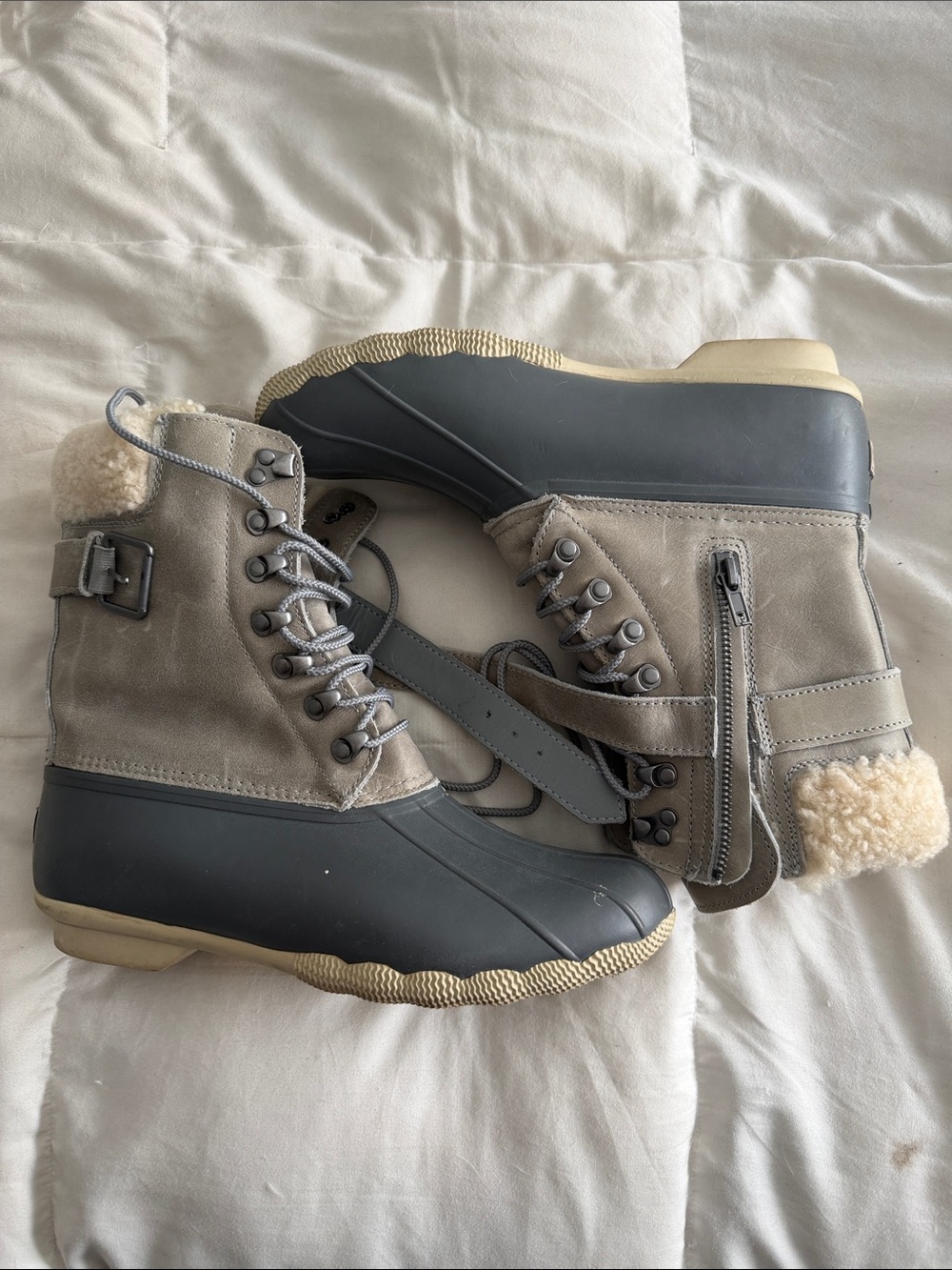 Sperry Women's Gray Waterproof Winter Duck Boots with Shearling Trim
